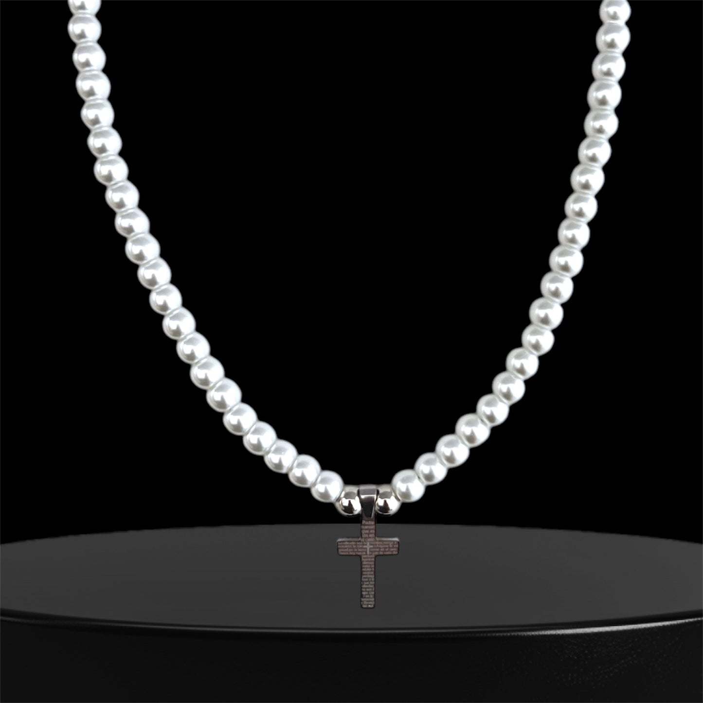 Perlas White Cruz Grabada