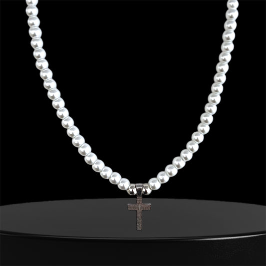 Perlas White Cruz Grabada