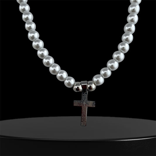 Perlas White Cruz Grabada