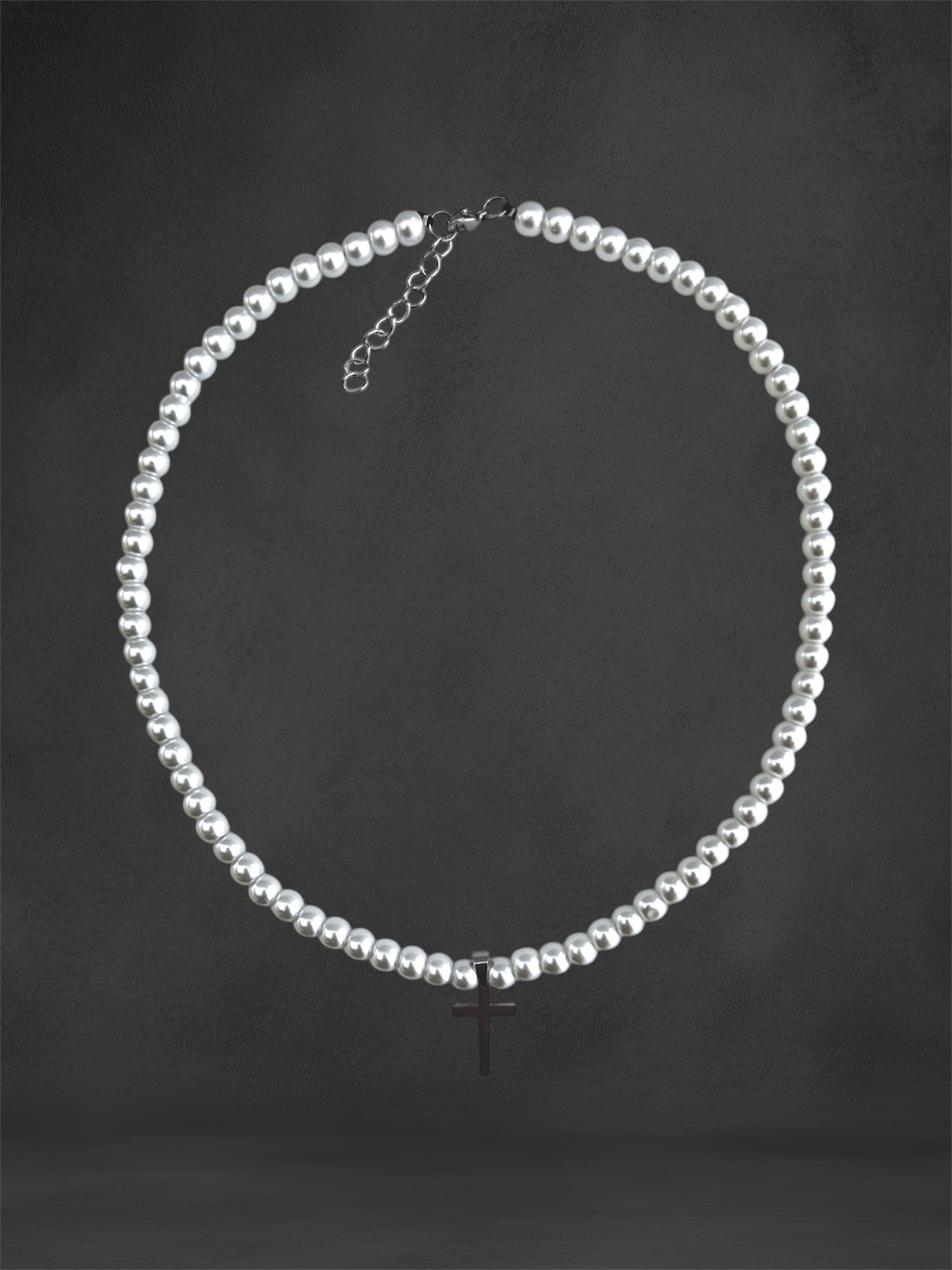 Perlas White Cruz Plateada