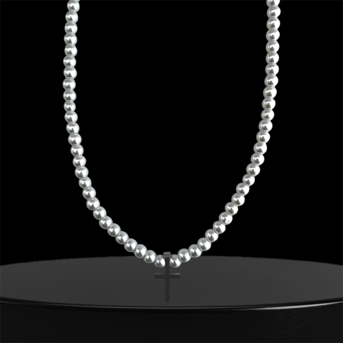 Perlas White Cruz Plateada