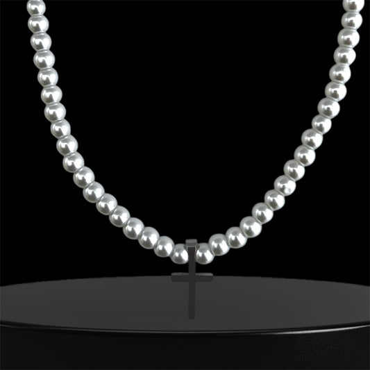 Perlas White Cruz Plateada