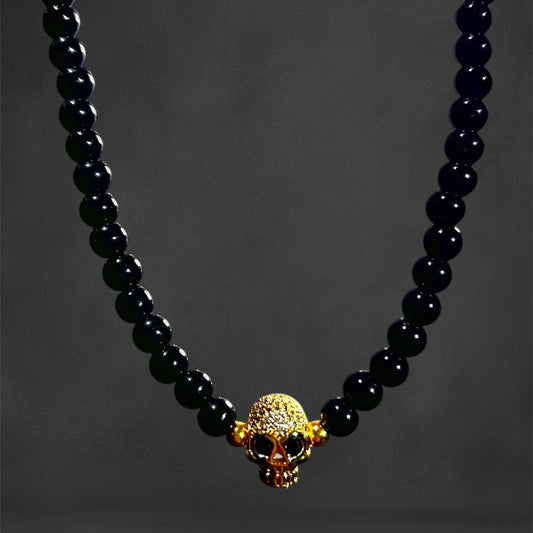 Perlas Black Calavera Gold